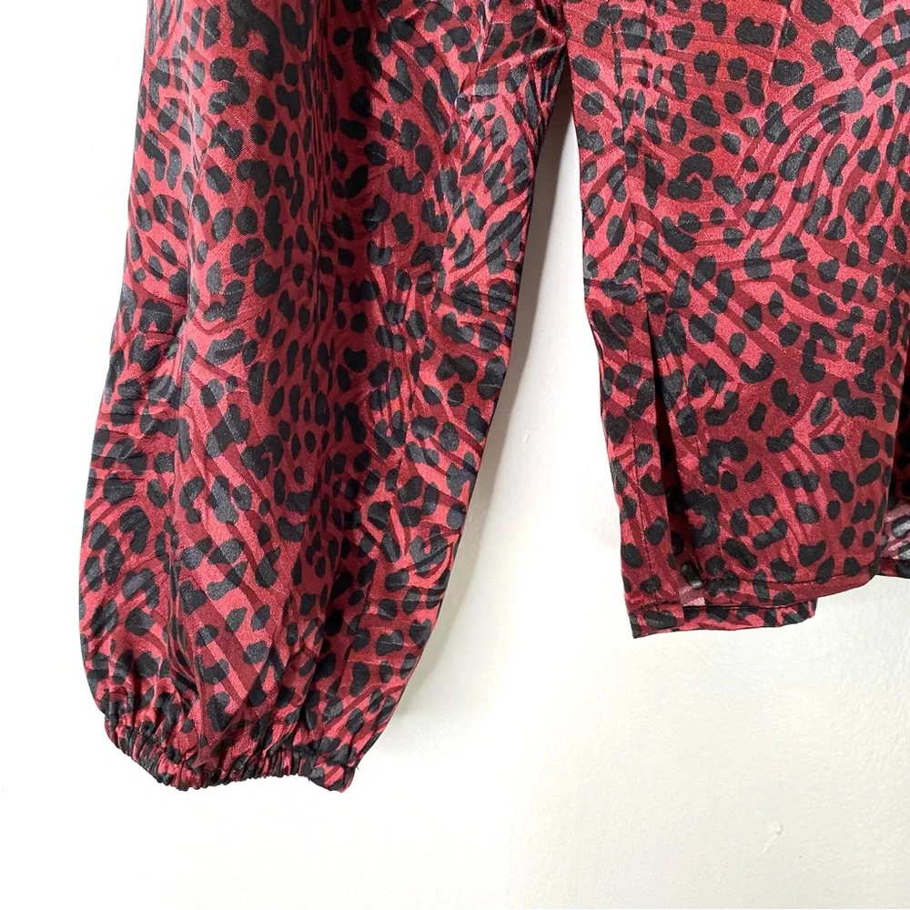 MICHAEL Michael Kors Wine Black Animal Print Pleated Blouse Long Puff Sleeve NWT - Picture 4 of 9